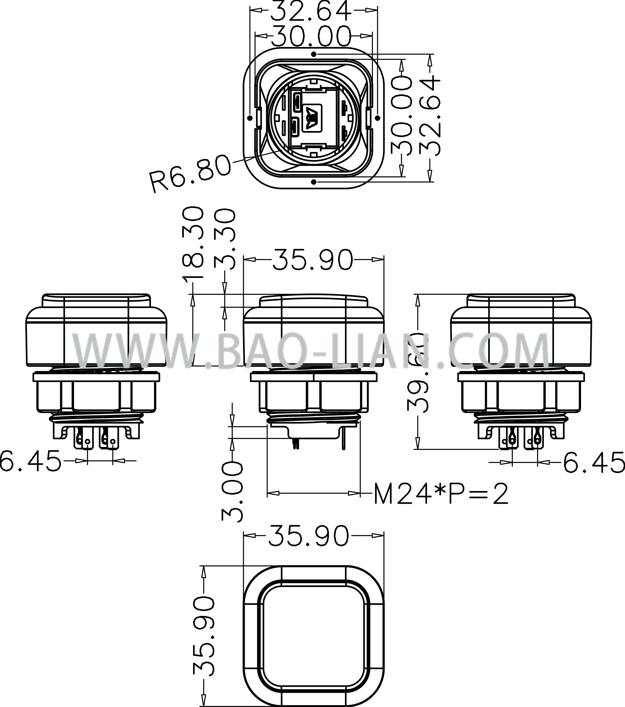 小号双色带灯按钮组装图