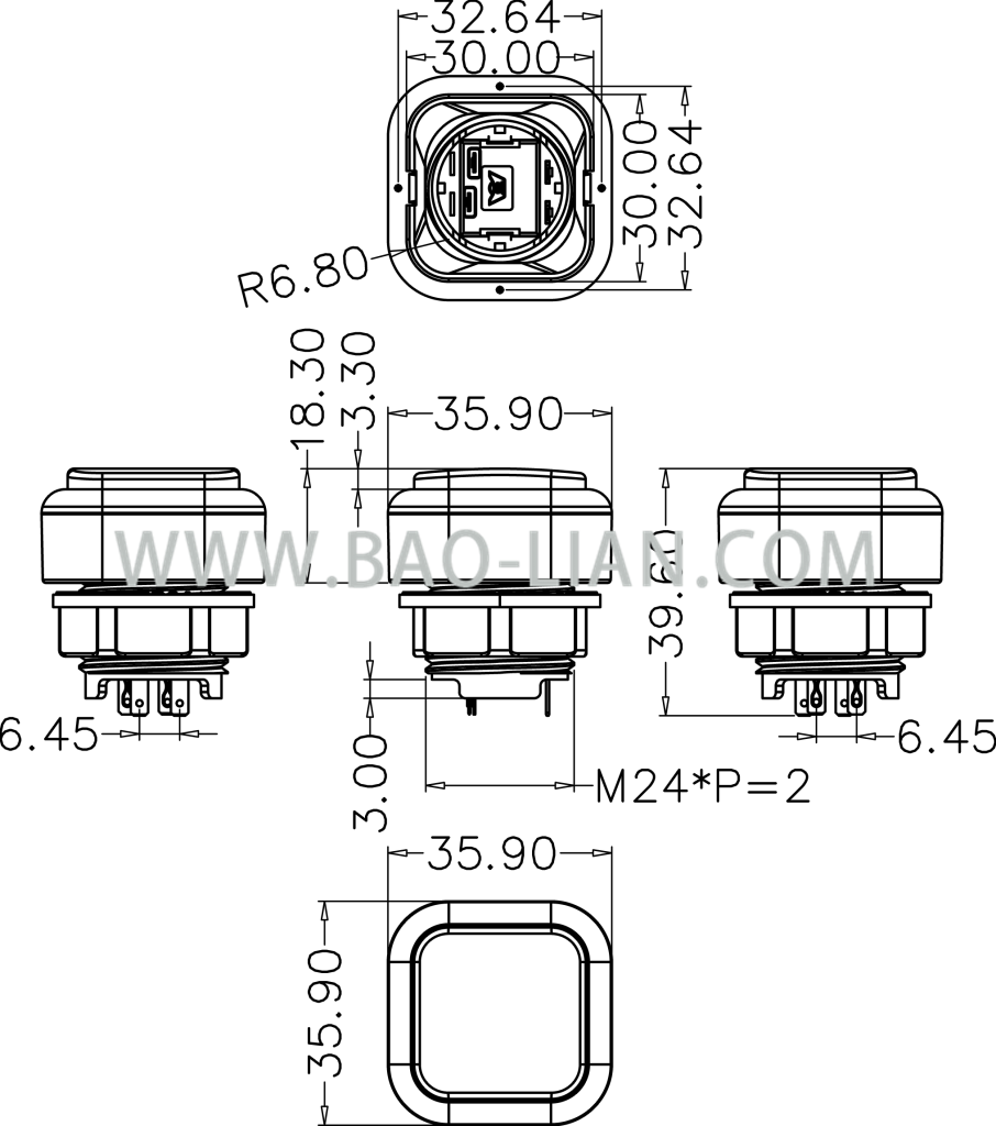 小号双色带灯按钮组装图